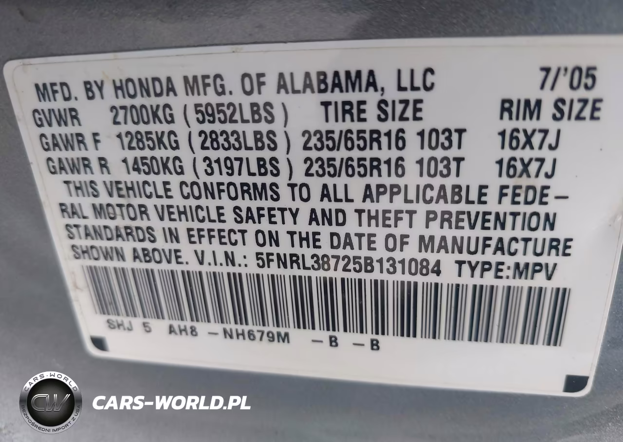 2005 Honda Odyssey Ex-L VIN:5FNRL38725B131084 - 9