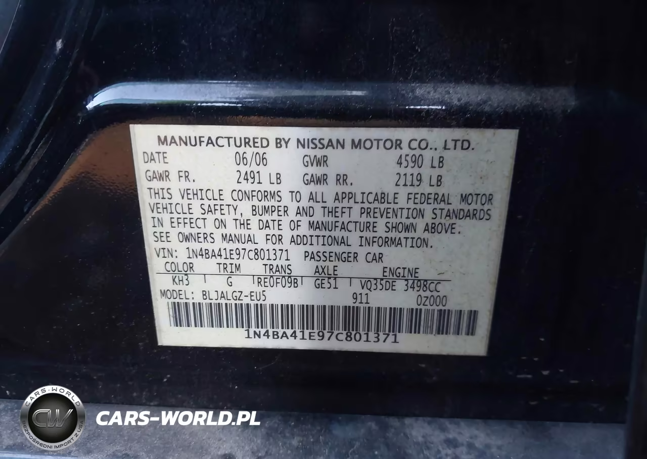 2007 Nissan Maxima 3.5 Sl VIN:1N4BA41E97C801371 - 9