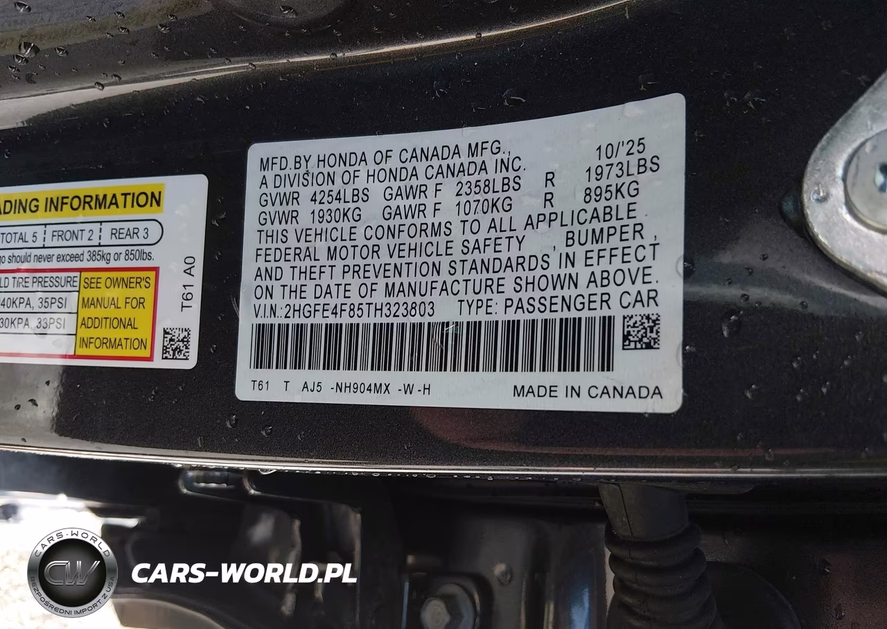 2026 Honda Civic Hybrid VIN:2HGFE4F85TH323803 - 9