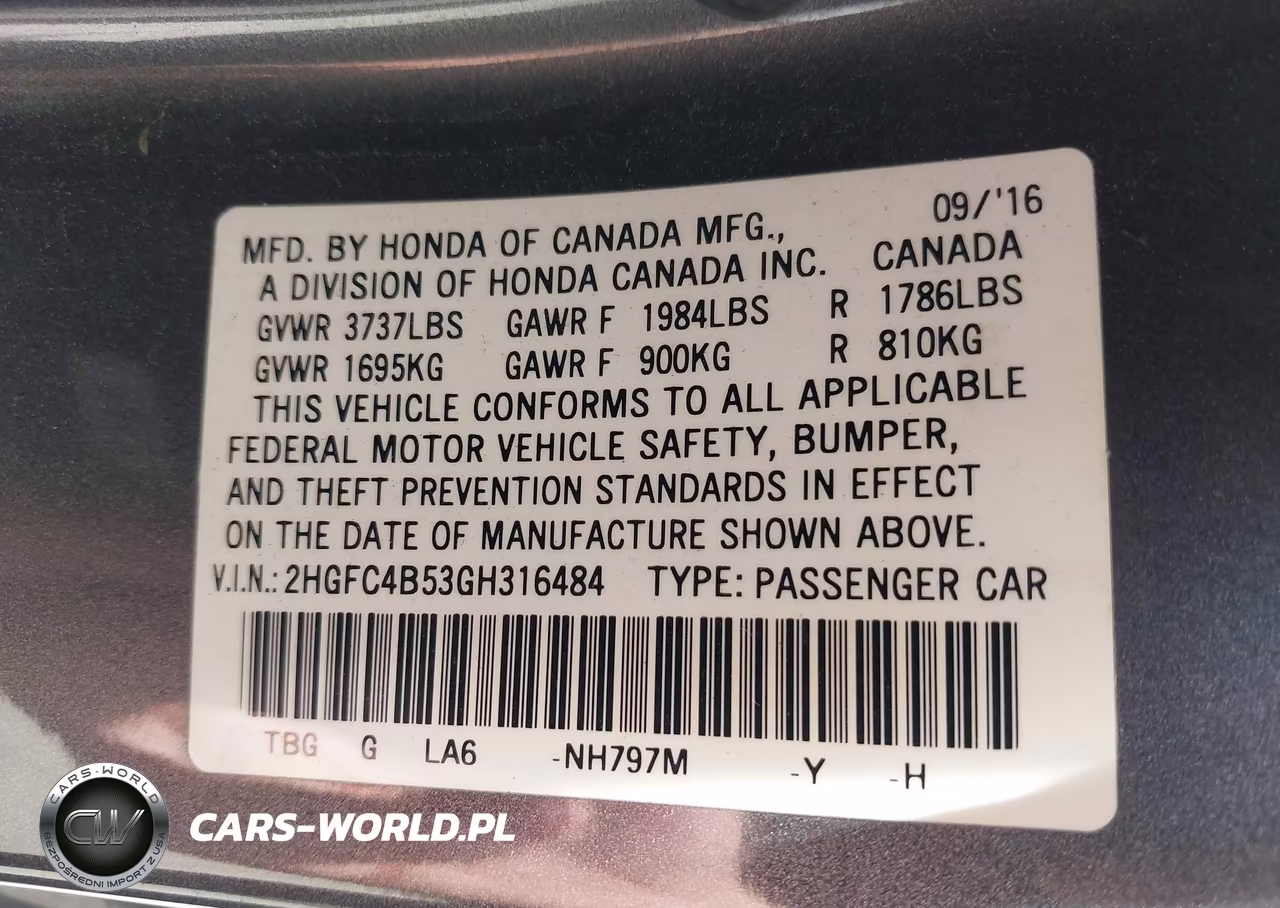2016 Honda Civic Lx VIN:2HGFC4B53GH316484 - 9