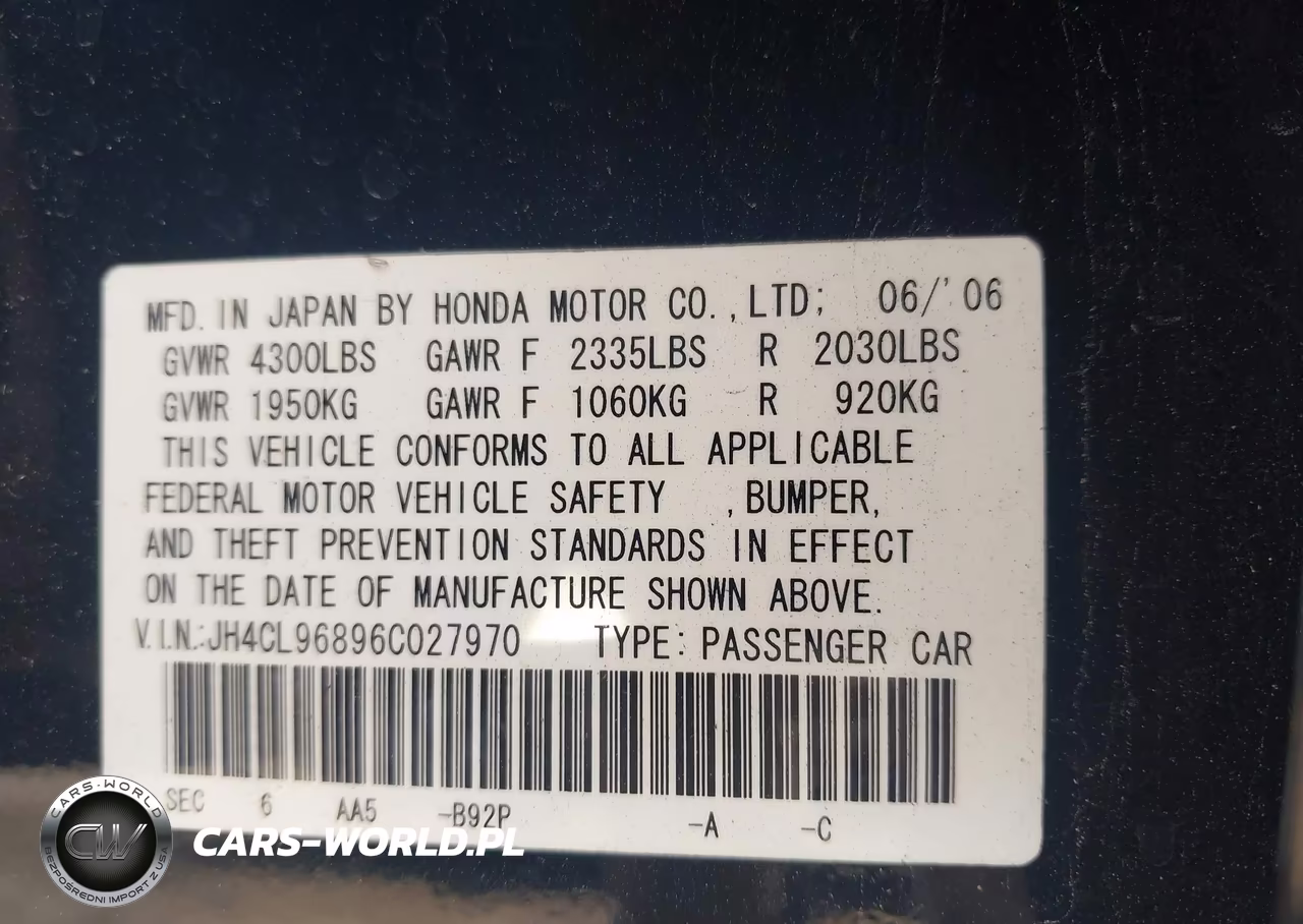 2006 Acura Tsx VIN:JH4CL96896C027970 - 9