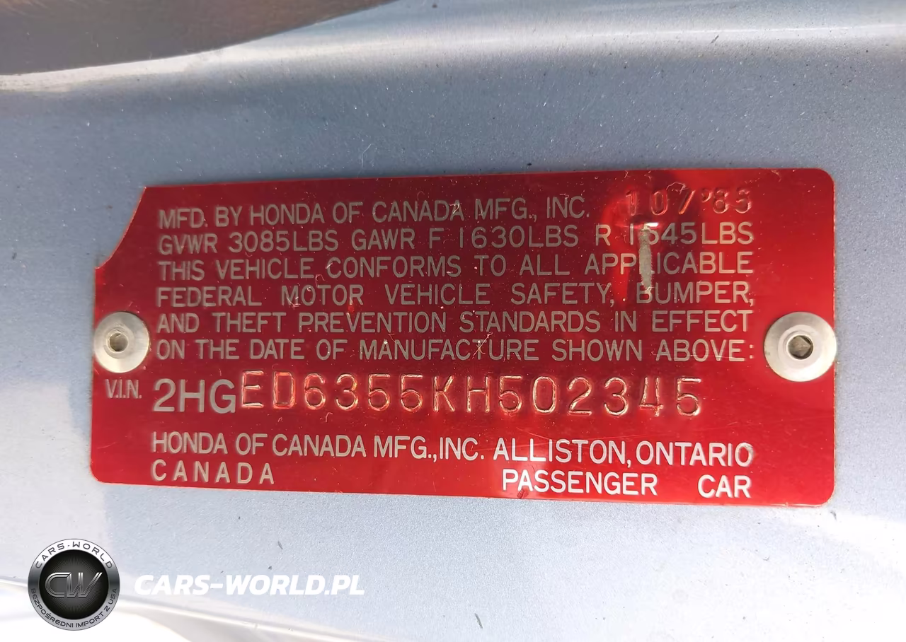 1989 Honda Civic Dx VIN:2HGED6355KH502345 - 9
