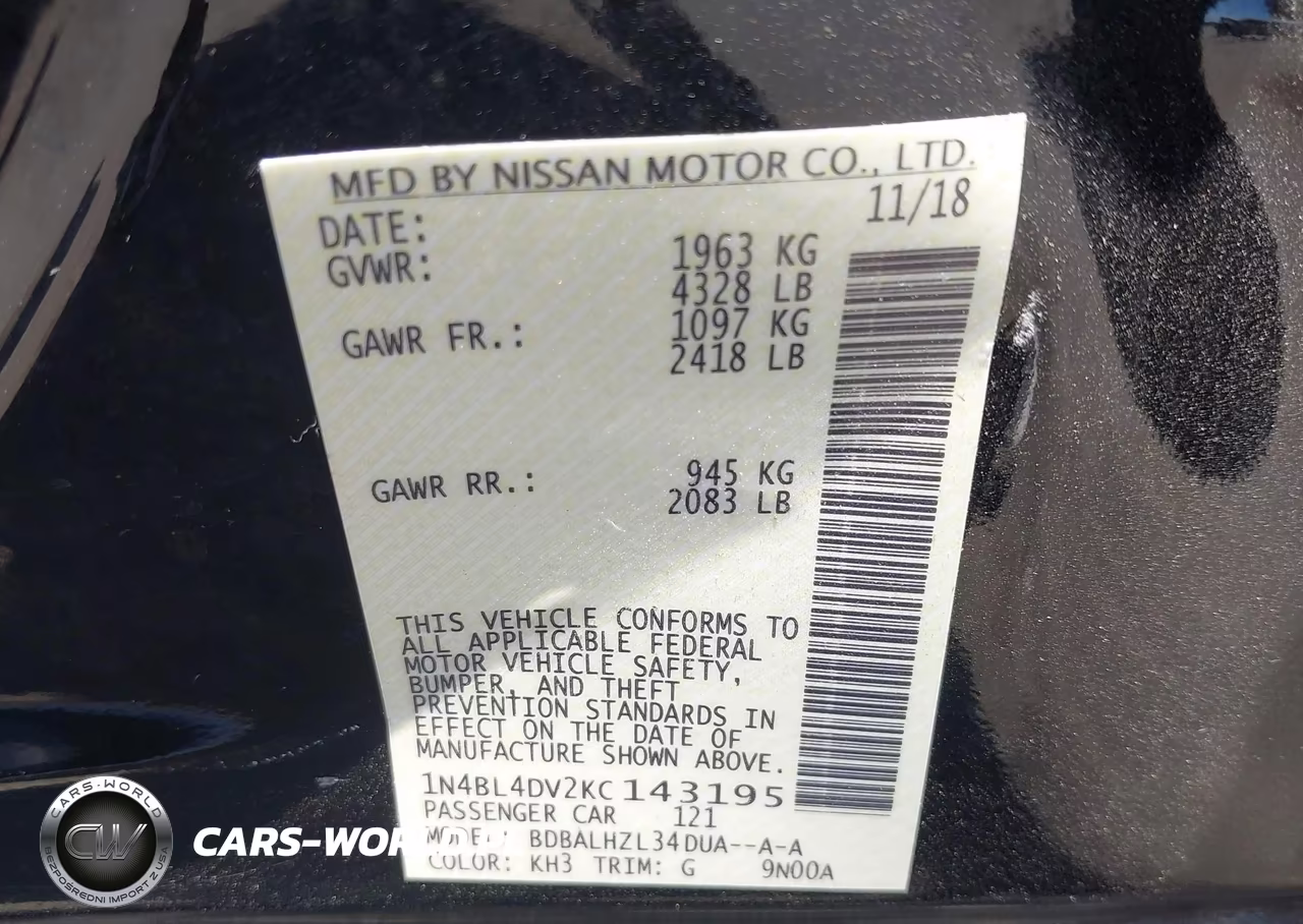 2019 Nissan Altima 2.5 Sv VIN:1N4BL4DV2KC143195 - 9