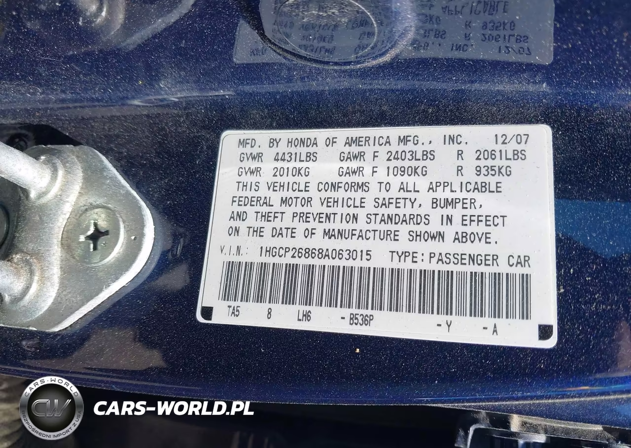 2008 Honda Accord 2.4 Ex-L VIN:1HGCP26868A063015 - 9