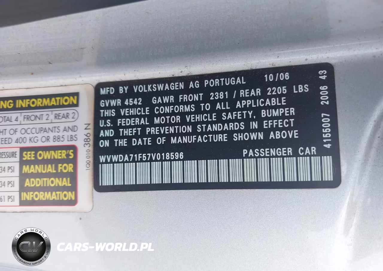 2007 Volkswagen Eos 2.0T VIN:WVWDA71F57V018596 - 9