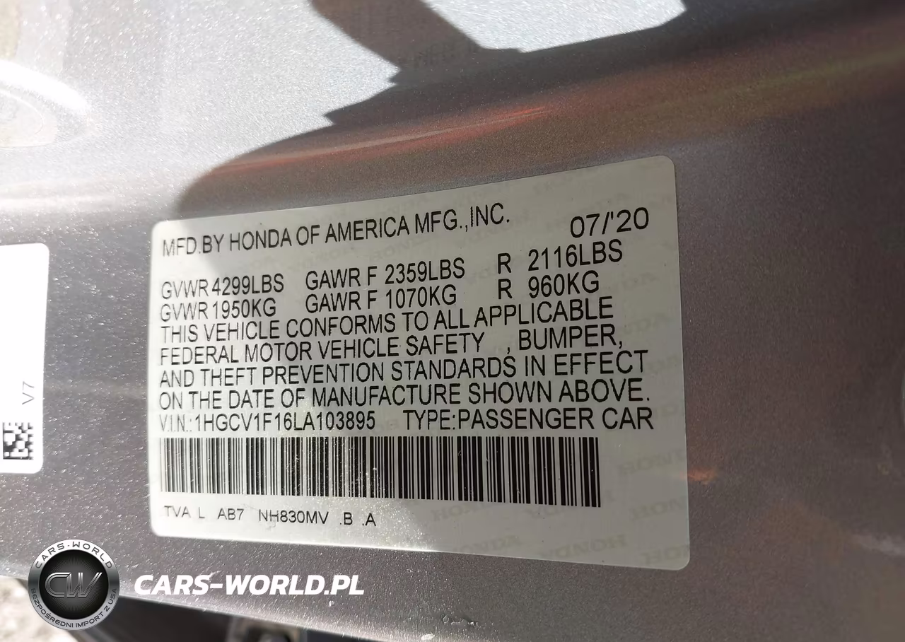 2020 Honda Accord Lx VIN:1HGCV1F16LA103895 - 9