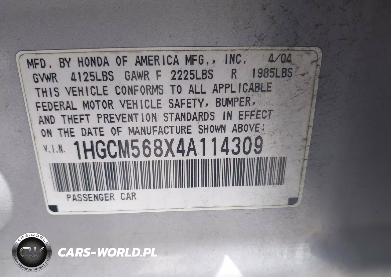 2004 Honda Accord 2.4 Ex VIN:1HGCM568X4A114309 - 9