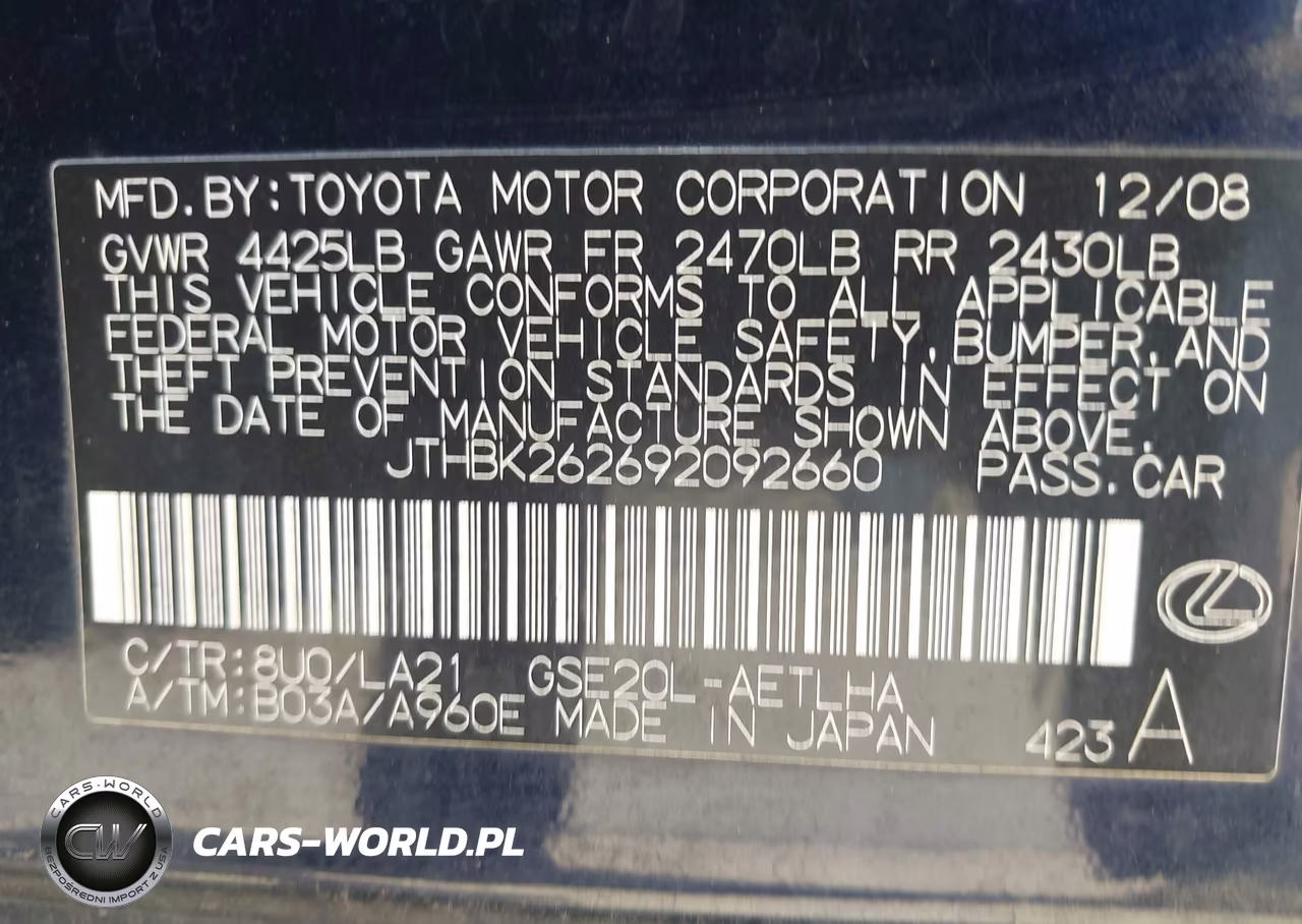 2009 Lexus Is 250 VIN:JTHBK262692092660 - 9