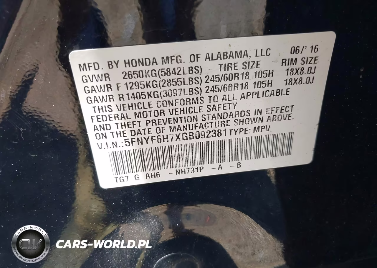 2016 Honda Pilot Ex-L VIN:5FNYF6H7XGB092381 - 9