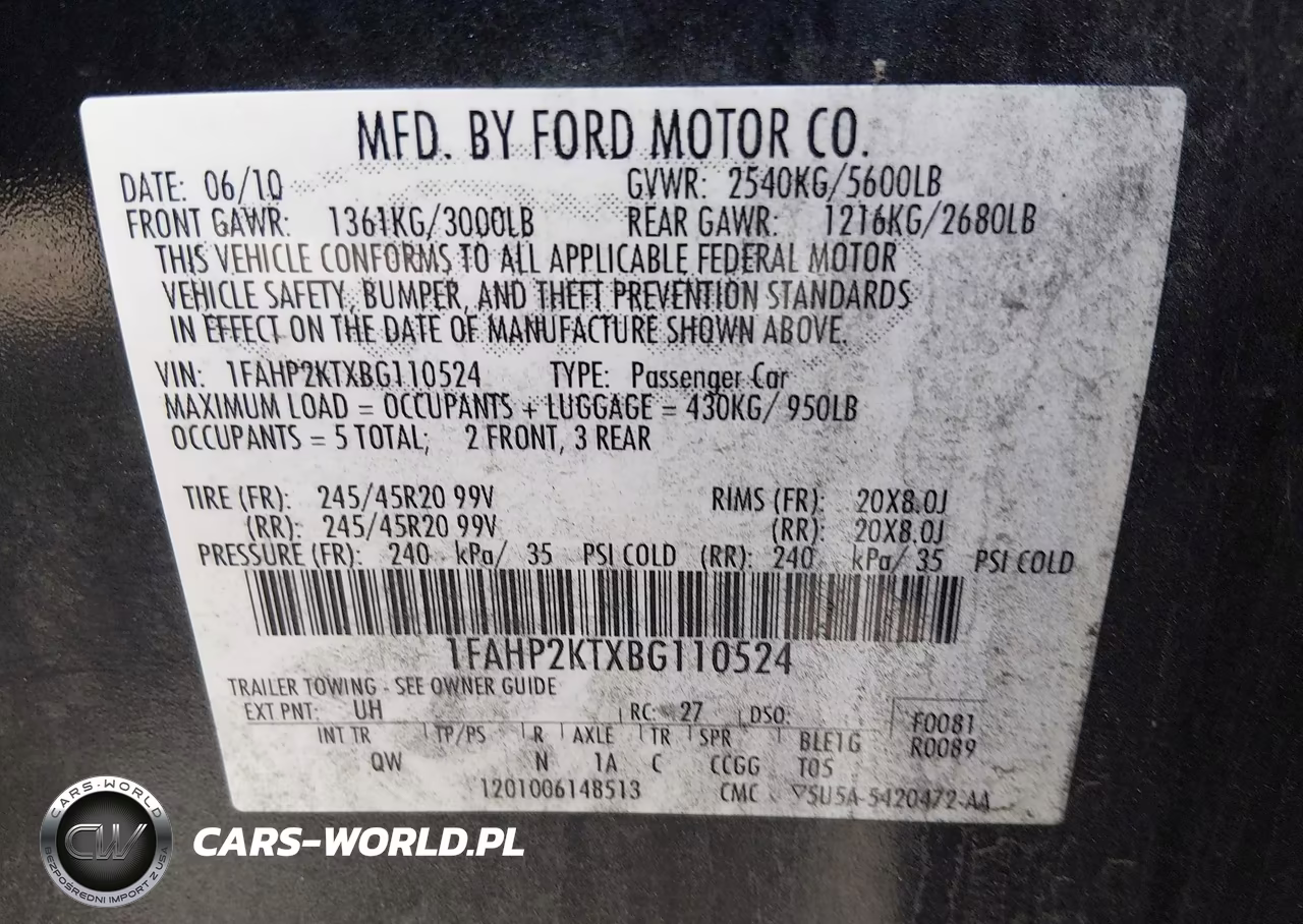 2011 Ford Taurus Sho VIN:1FAHP2KTXBG110524 - 9