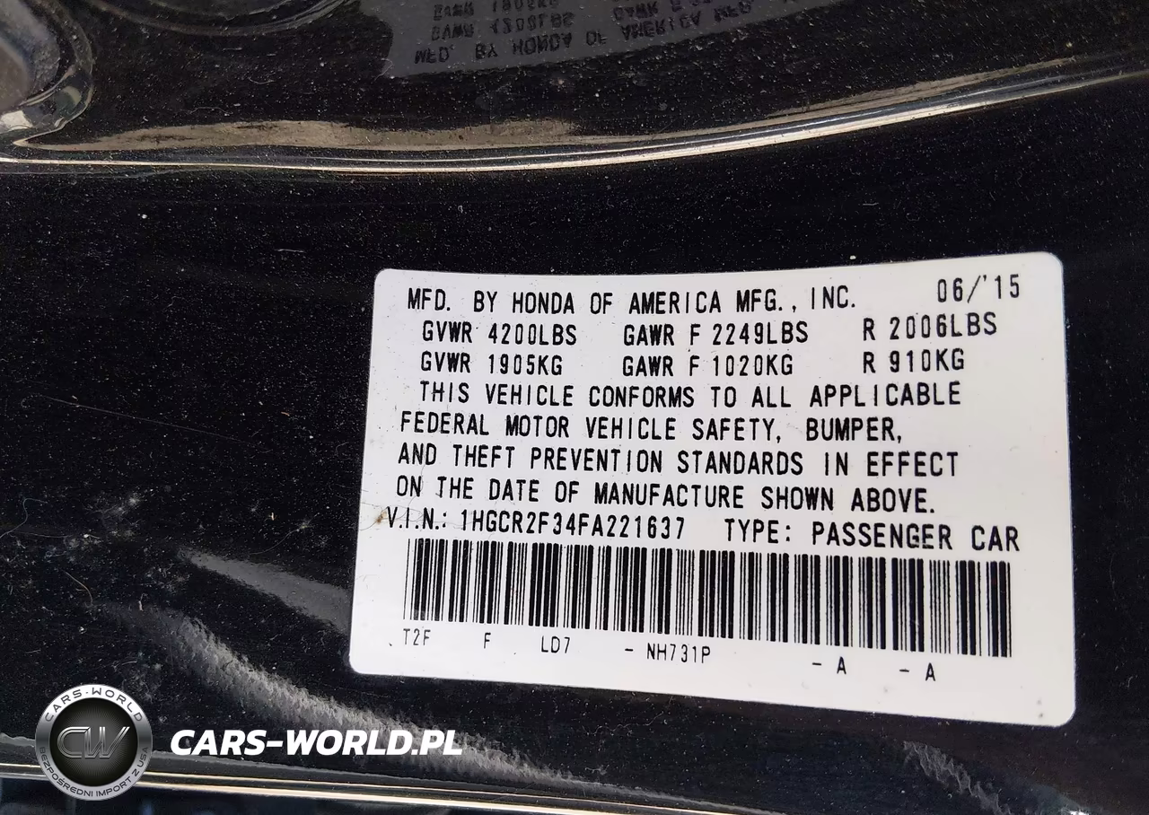 2015 Honda Accord Lx VIN:1HGCR2F34FA221637 - 9