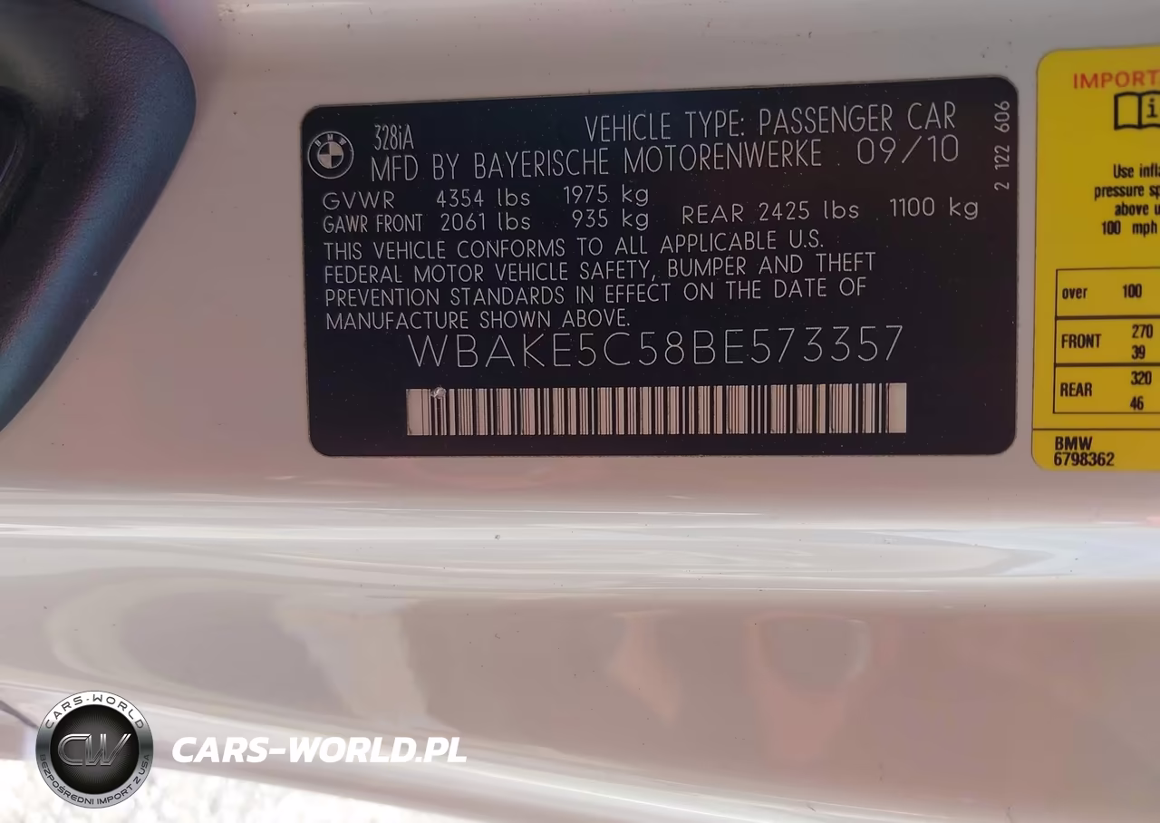 2011 BMW 328I VIN:WBAKE5C58BE573357 - 9