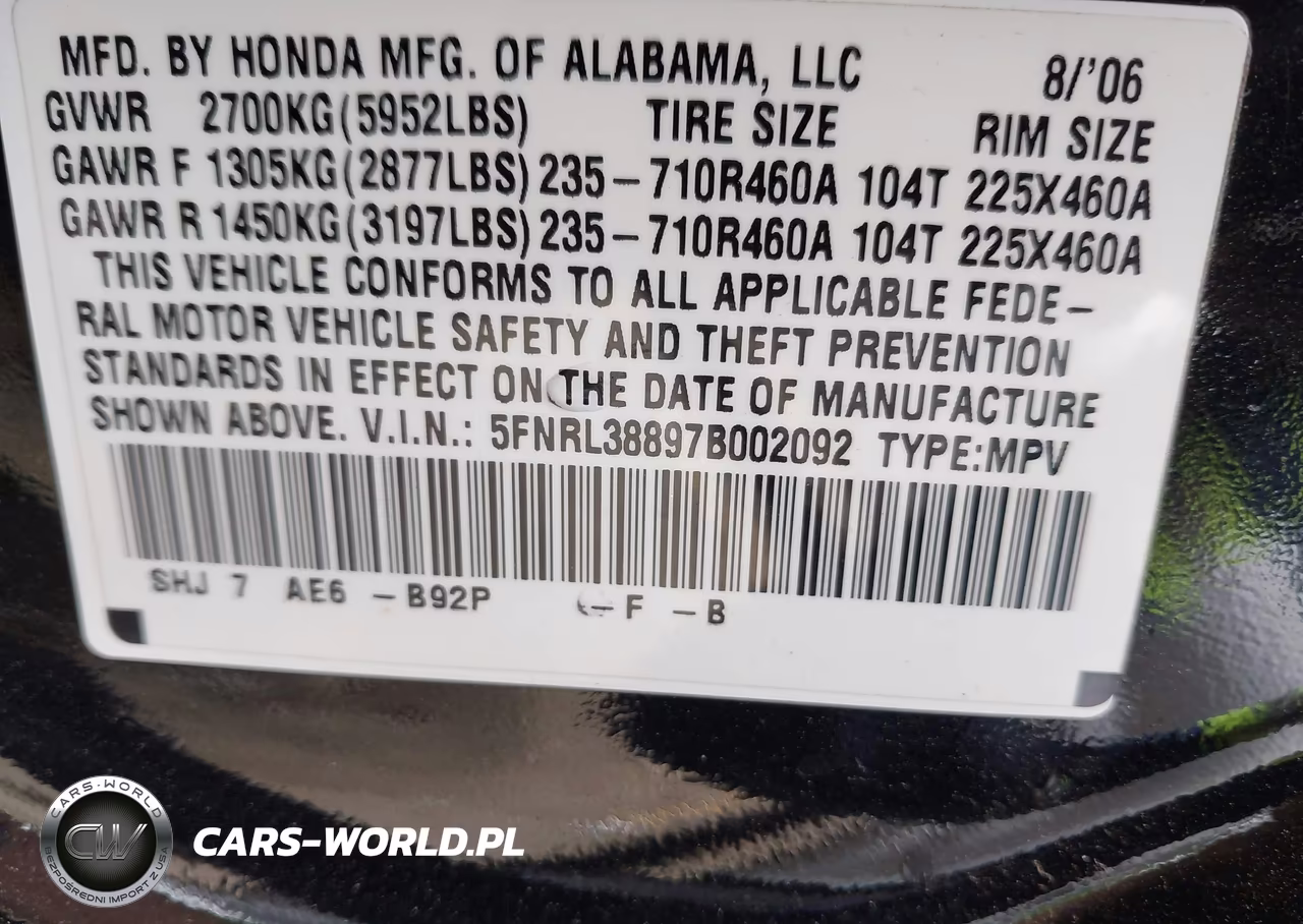 2007 Honda Odyssey Touring VIN:5FNRL38897B002092 - 9