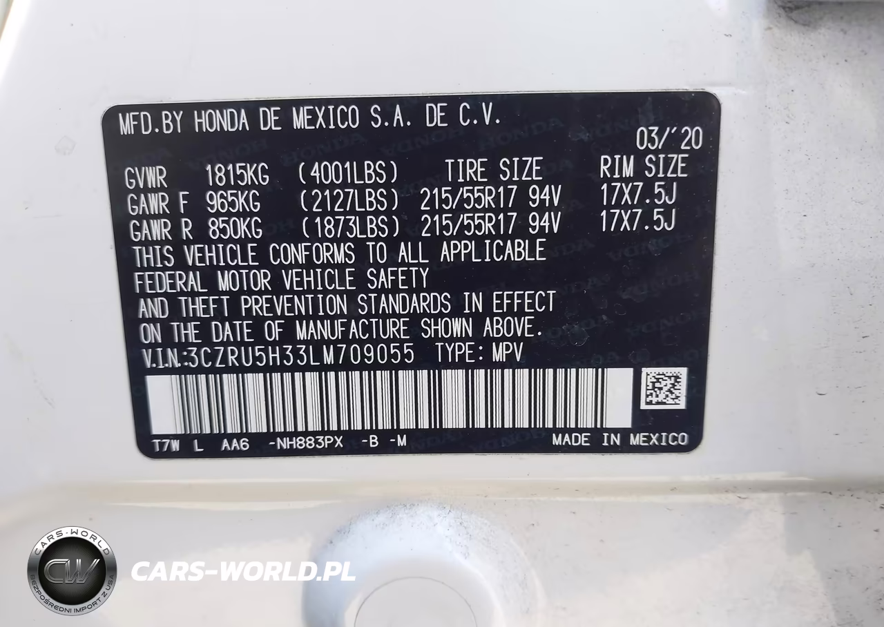 2020 Honda Hr-V 2Wd Lx VIN:3CZRU5H33LM709055 - 9