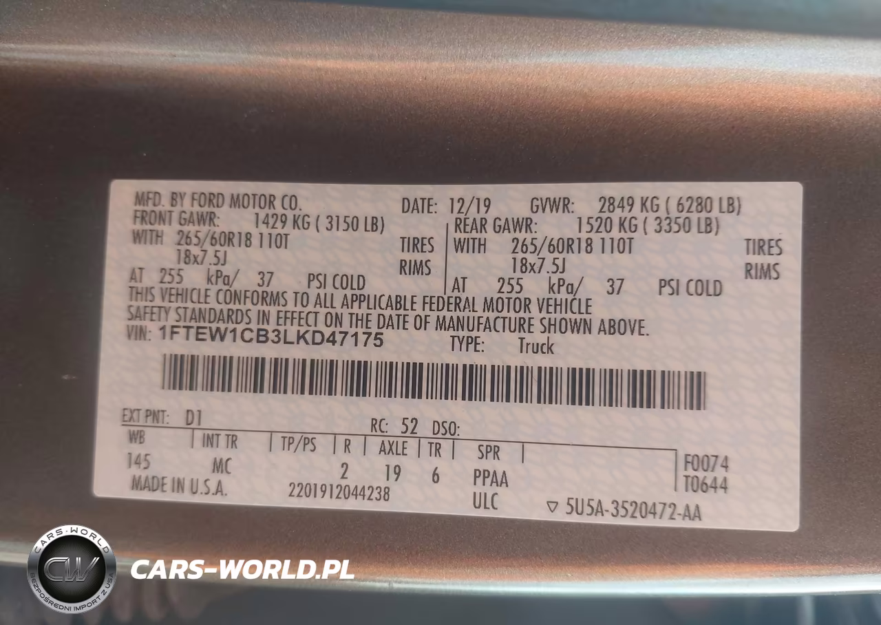 2020 Ford F-150 Xlt VIN:1FTEW1CB3LKD47175 - 9