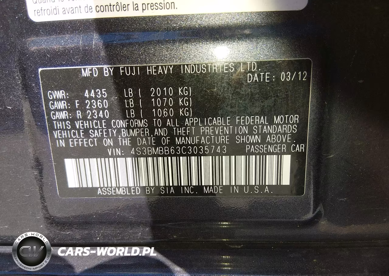 2012 Subaru Legacy 2.5I Premium VIN:4S3BMBB63C3035743 - 9