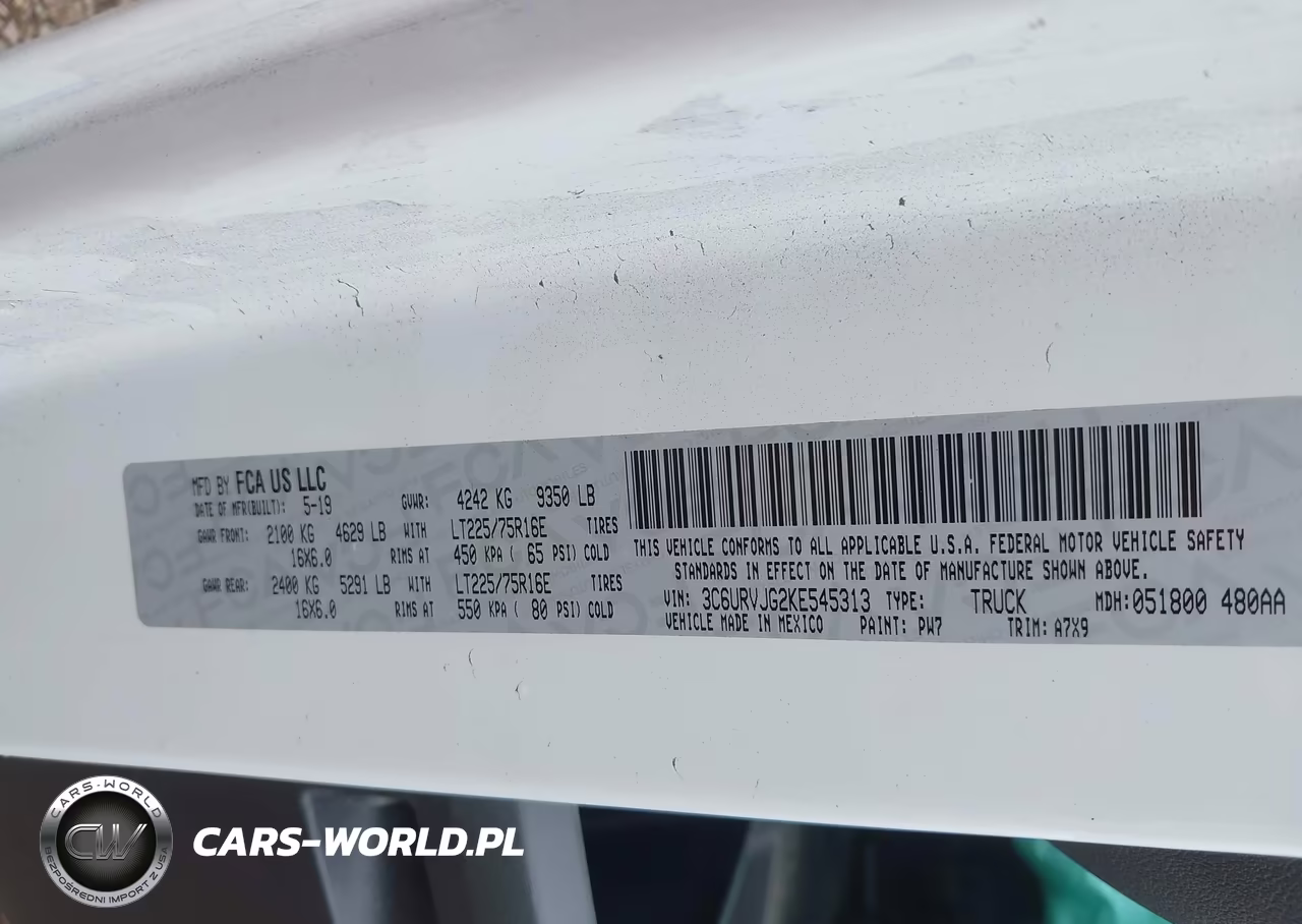 2019 Ram Promaster 3500 Cargo Van High Roof 159 Wb Ext VIN:3C6URVJG2KE545313 - 9