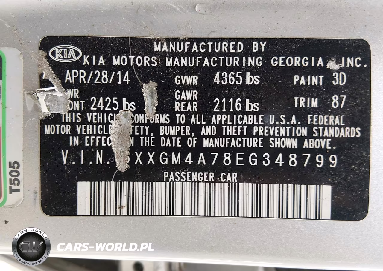 2014 Kia Optima Lx VIN:5XXGM4A78EG348799 - 9