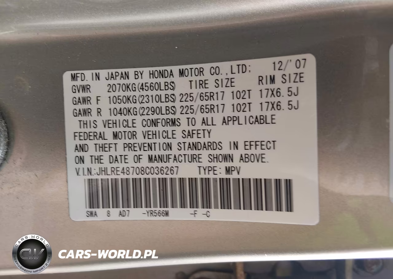 2008 Honda Cr-V Ex-L VIN:JHLRE48708C036267 - 9