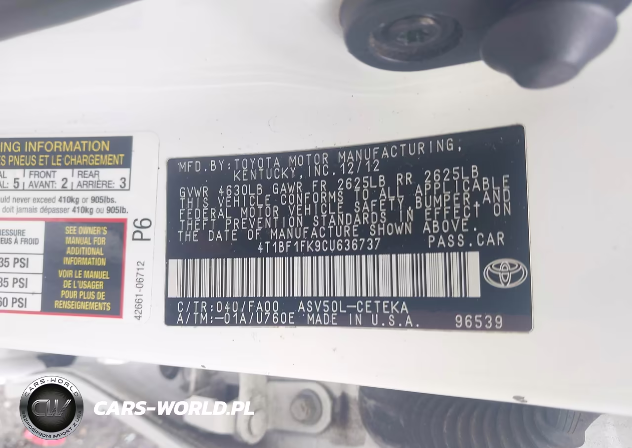 2012 Toyota Camry L VIN:4T1BF1FK9CU636737 - 9