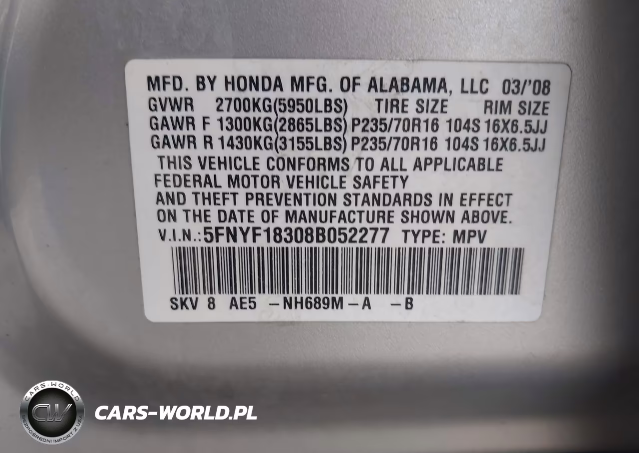 2008 Honda Pilot Se VIN:5FNYF18308B052277 - 9