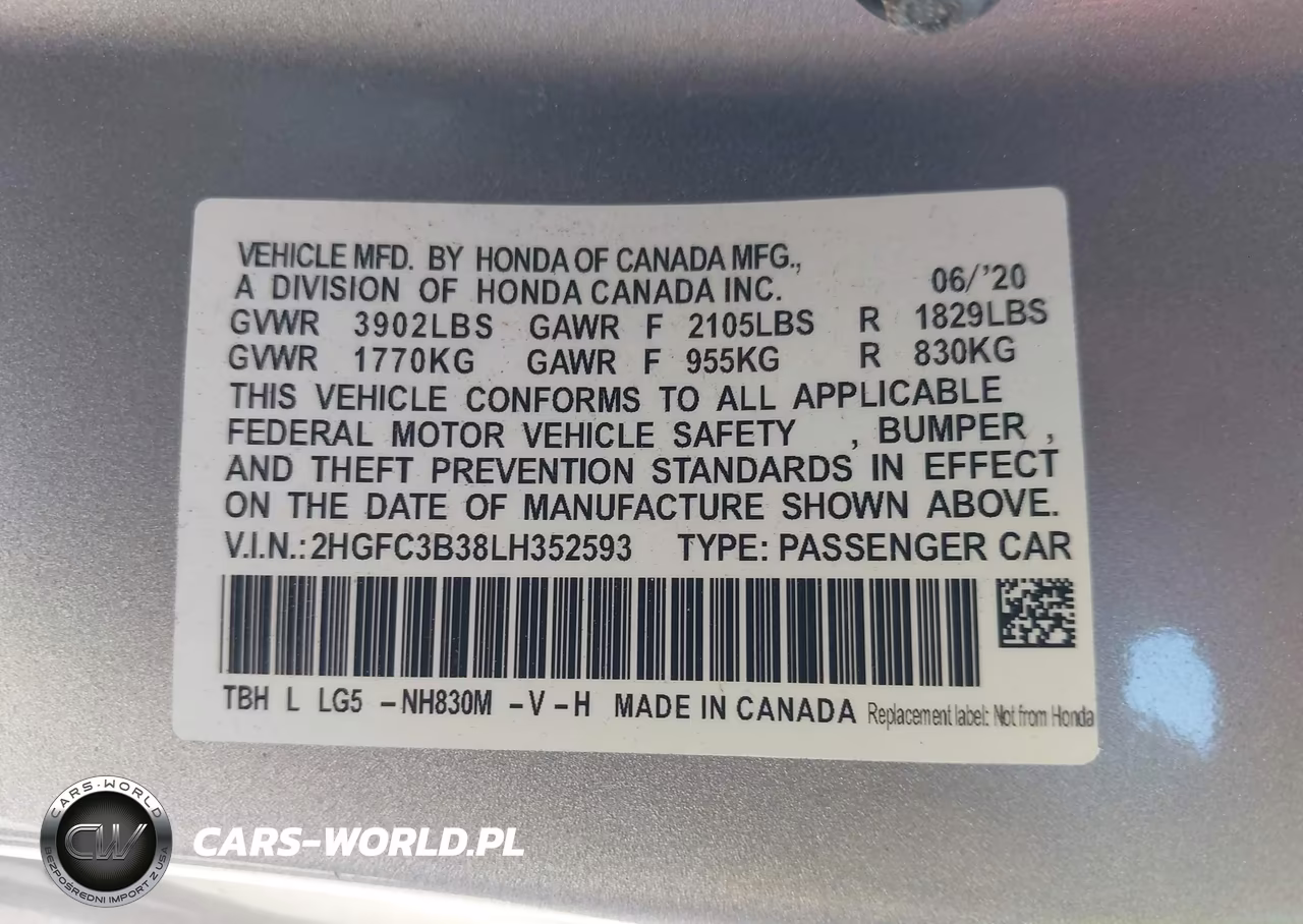 2020 Honda Civic Ex VIN:2HGFC3B38LH352593 - 9