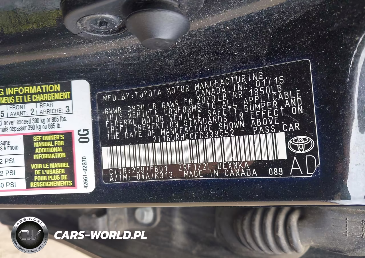 2015 Toyota Corolla Le VIN:2T1BURHE0FC339552 - 9