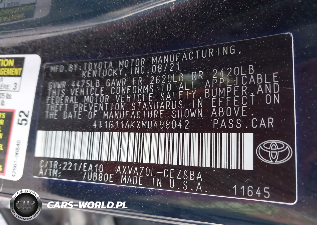 2021 Toyota Camry Se VIN:4T1G11AKXMU498042 - 9