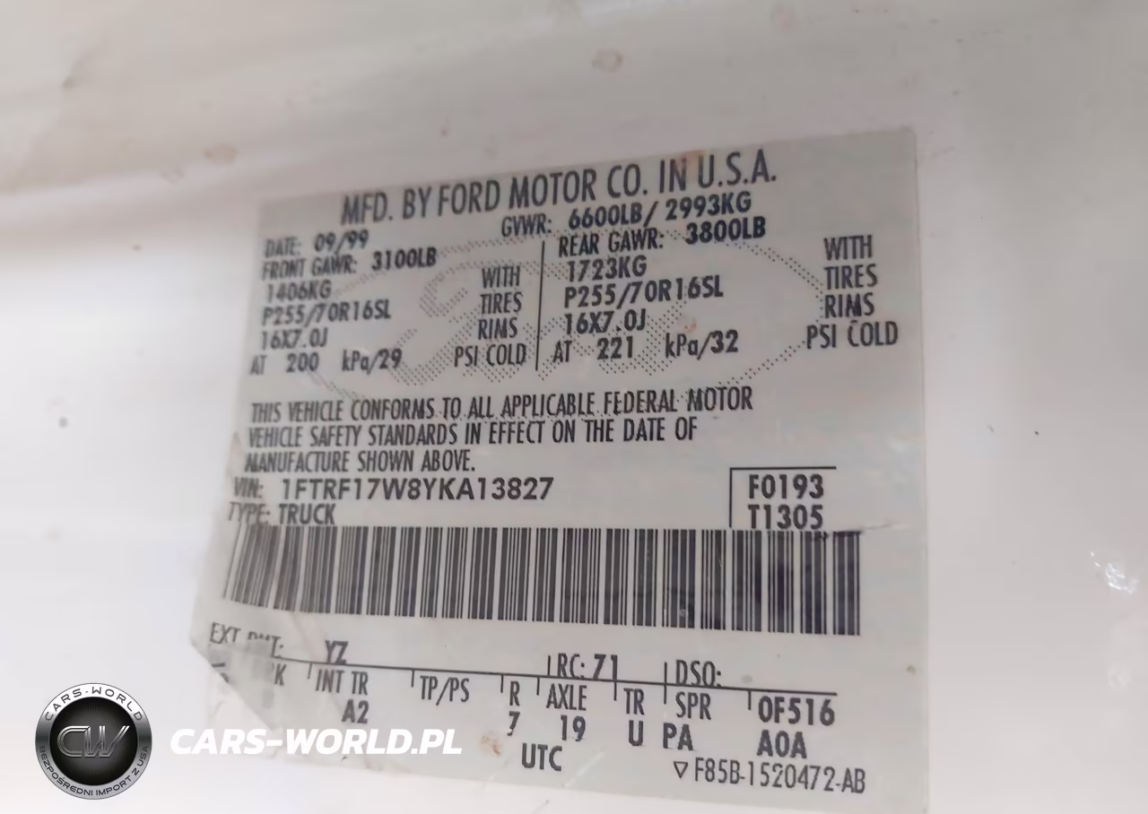 2000 Ford F-150 Work Series-Xl-Xlt VIN:1FTRF17W8YKA13827 - 9