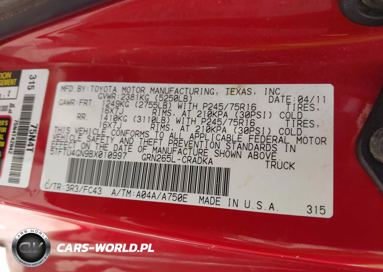 2011 Toyota Tacoma Prerunner V6 VIN:5TFTU4GN9BX010997 - 9