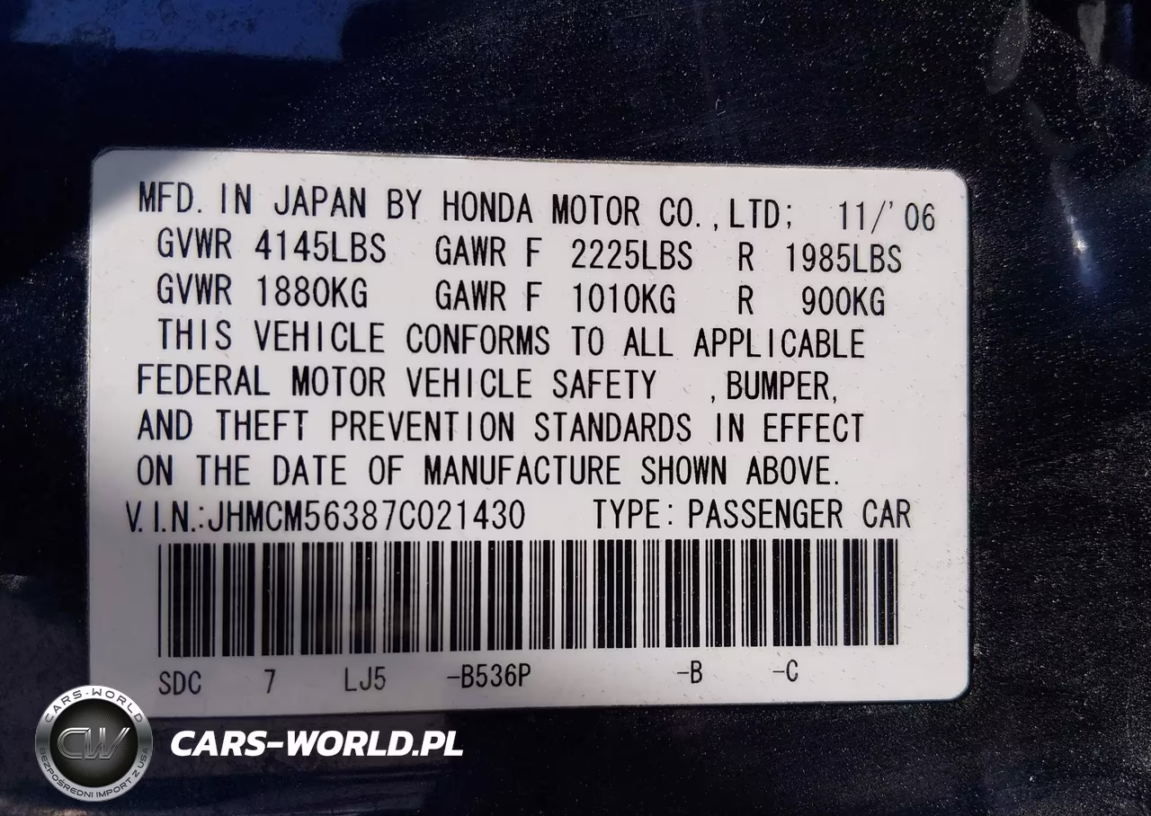 2007 Honda Accord 2.4 Se VIN:JHMCM56387C021430 - 9