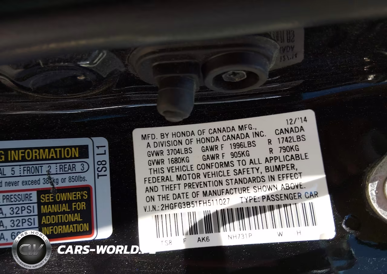2015 Honda Civic Lx VIN:2HGFG3B51FH511027 - 9