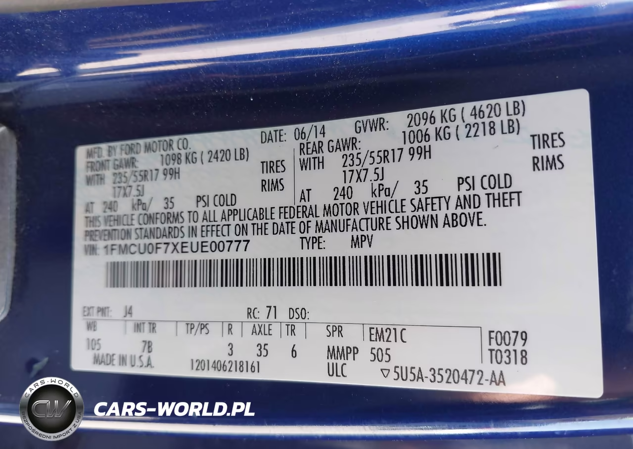 2014 Ford Escape S VIN:1FMCU0F7XEUE00777 - 9
