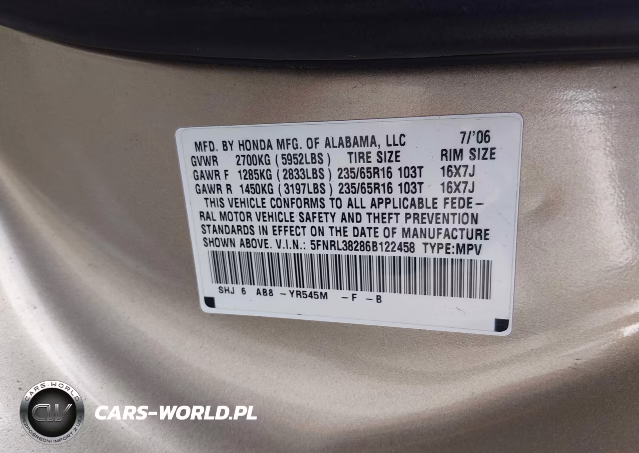 2006 Honda Odyssey Lx VIN:5FNRL38286B122458 - 9