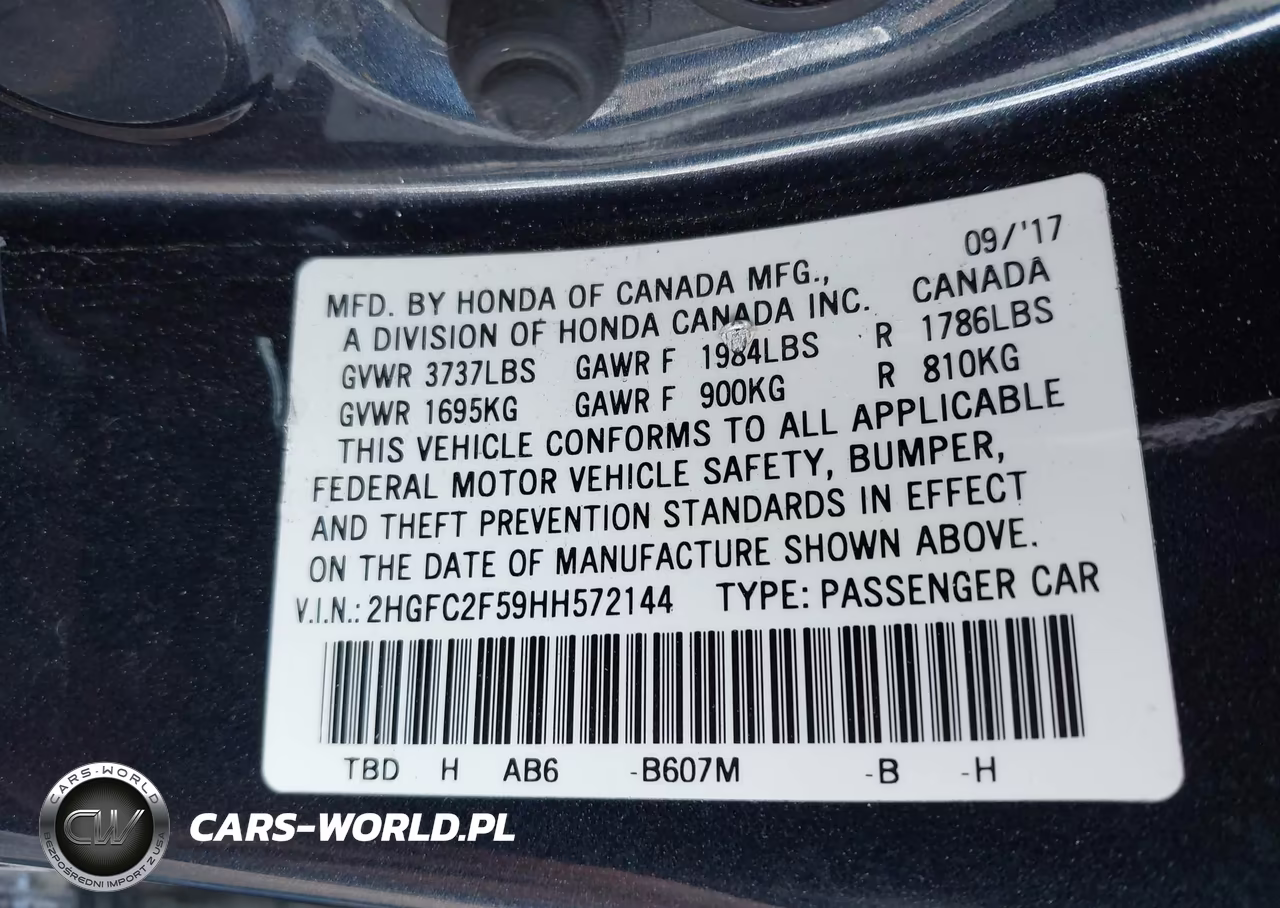 2017 Honda Civic Lx VIN:2HGFC2F59HH572144 - 9