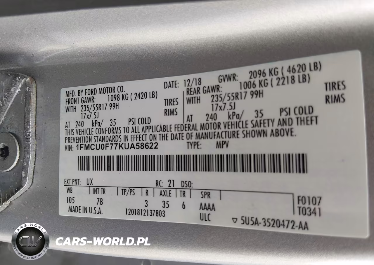 2019 Ford Escape S VIN:1FMCU0F77KUA58622 - 9