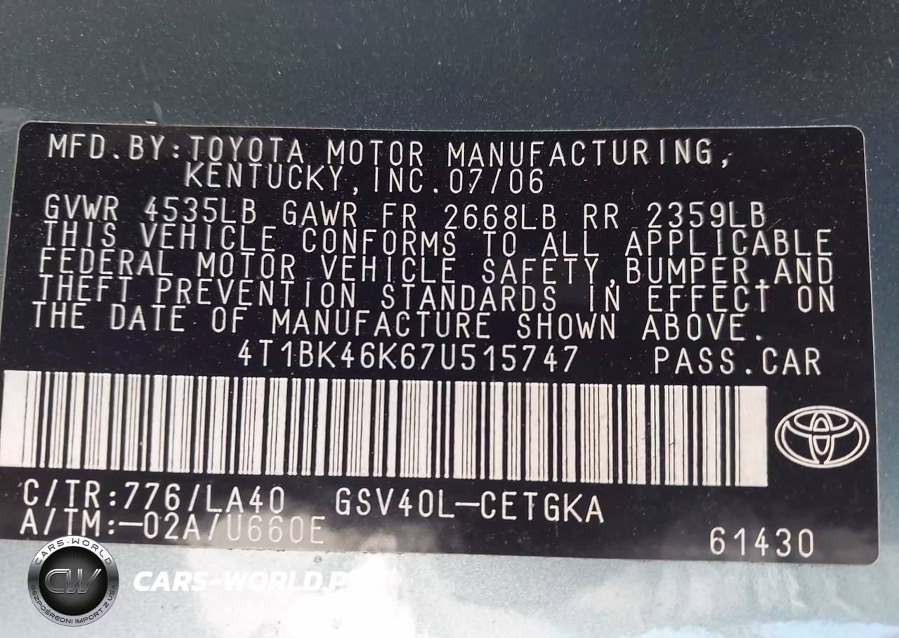 2007 Toyota Camry Xle V6 VIN:4T1BK46K67U515747 - 9