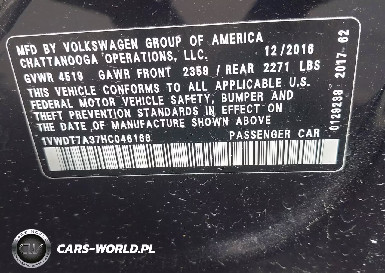 2017 Volkswagen Passat 1.8T R-Line VIN:1VWDT7A37HC046166 - 9