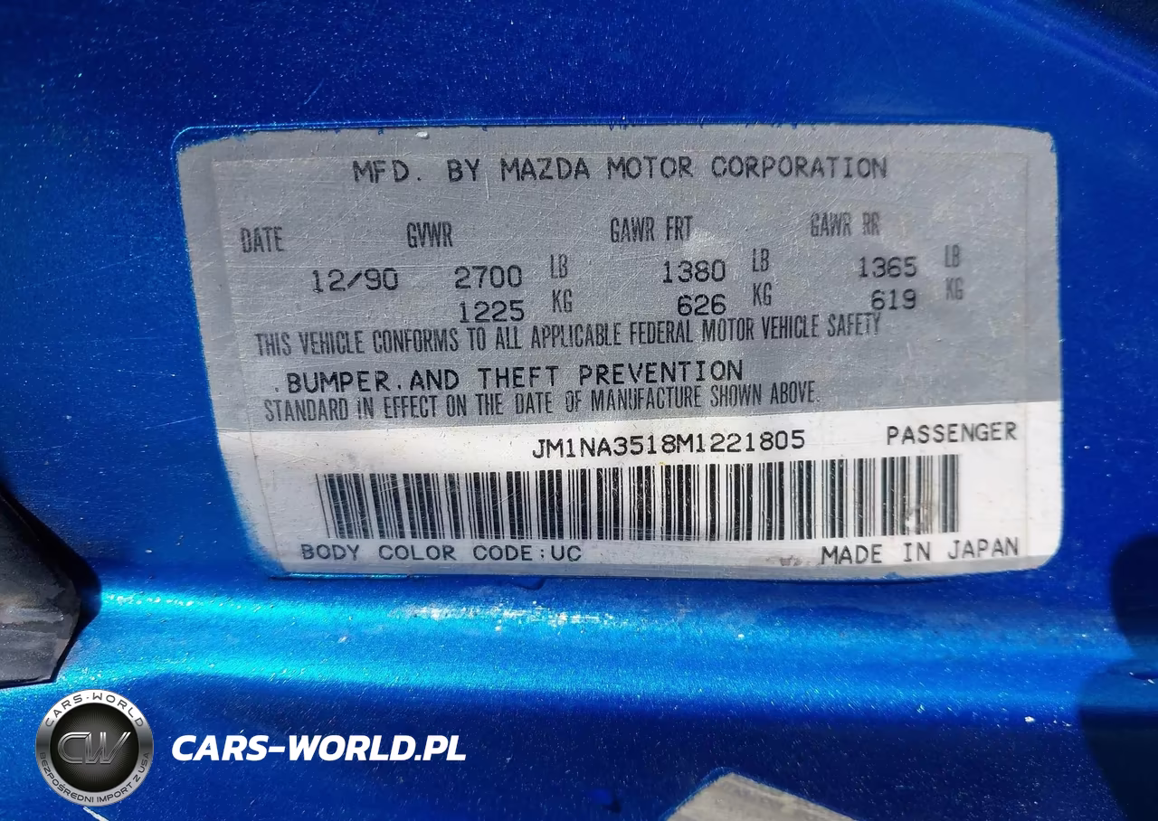1991 Mazda Mx-5 Miata VIN:JM1NA3518M1221805 - 9