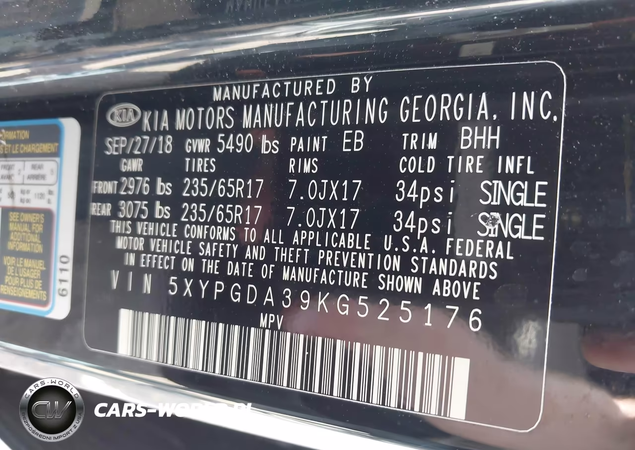 2019 Kia Sorento 2.4L Lx VIN:5XYPGDA39KG525176 - 9