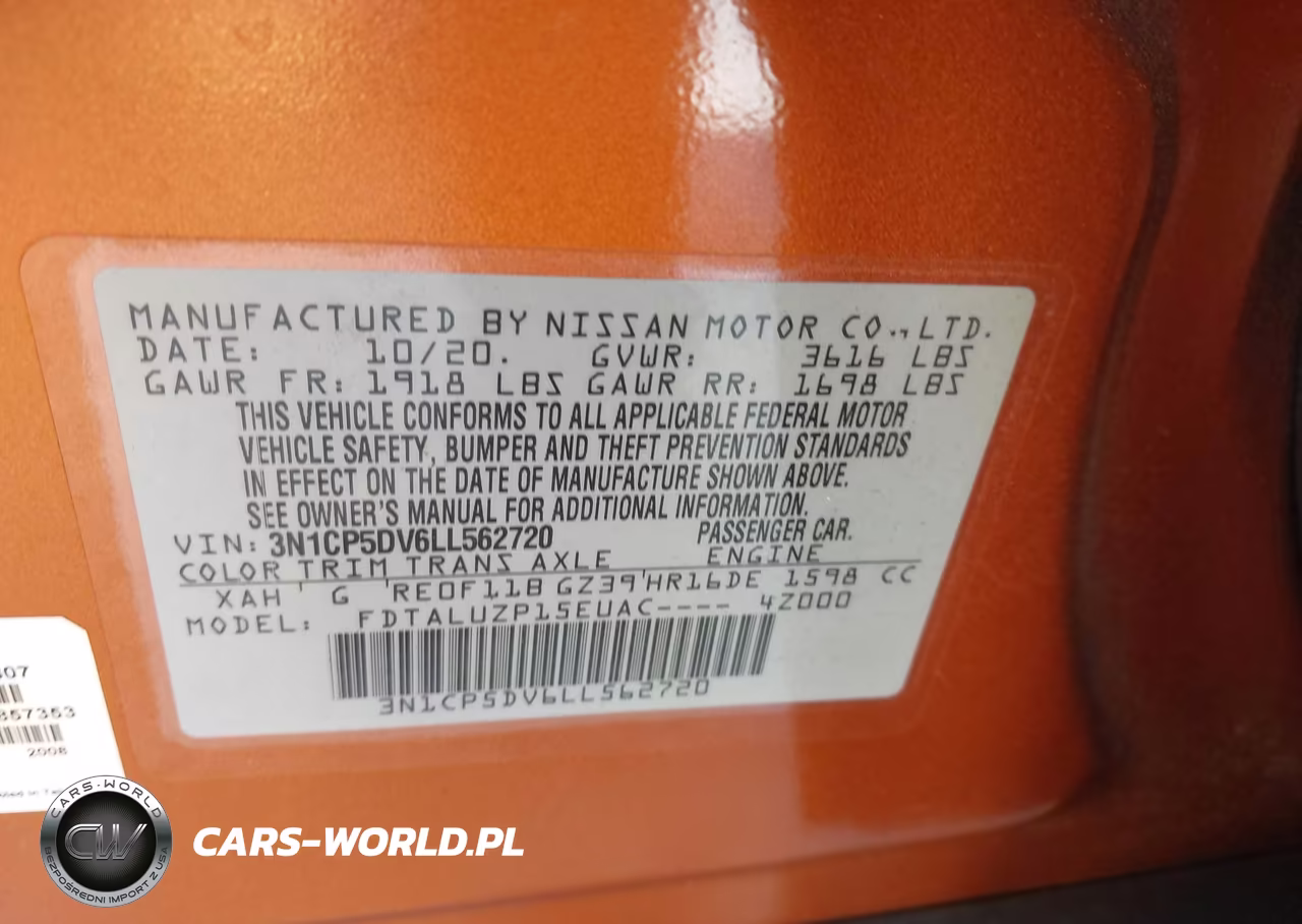 2020 Nissan Kicks Sr Xtronic Cvt VIN:3N1CP5DV6LL562720 - 9
