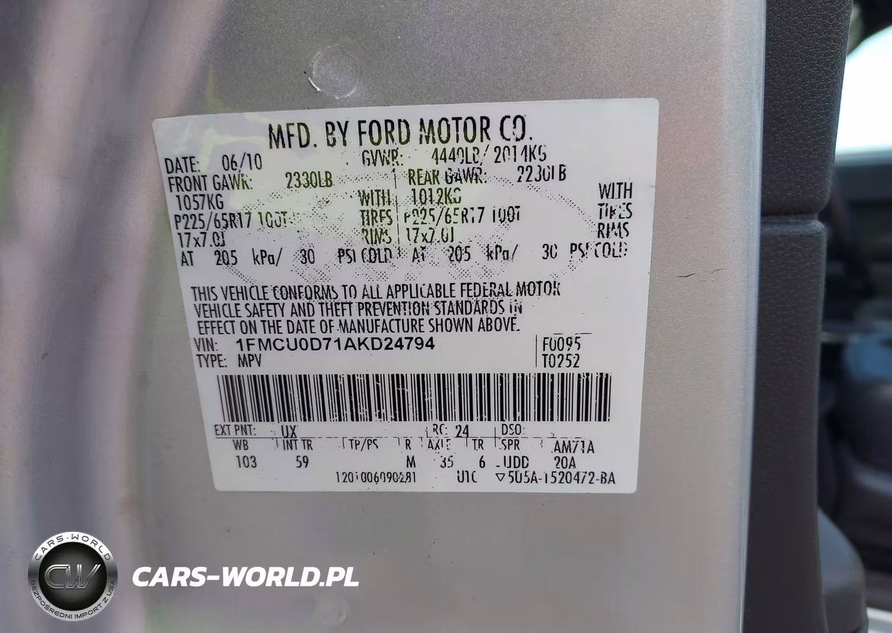 2010 Ford Escape Xlt VIN:1FMCU0D71AKD24794 - 9