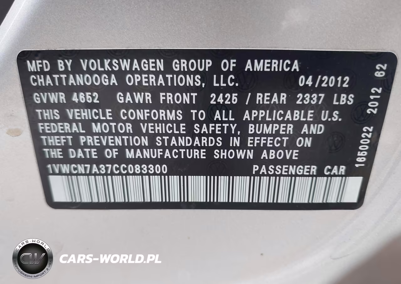 2012 Volkswagen Passat 2.0L Tdi Sel Premium VIN:1VWCN7A37CC083300 - 9