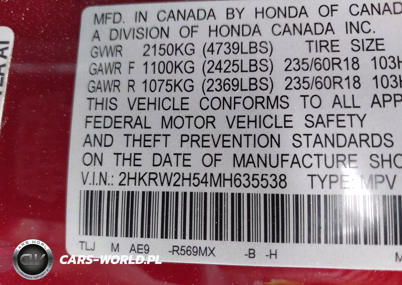2021 Honda Cr-V Awd Ex VIN:2HKRW2H54MH635538 - 9