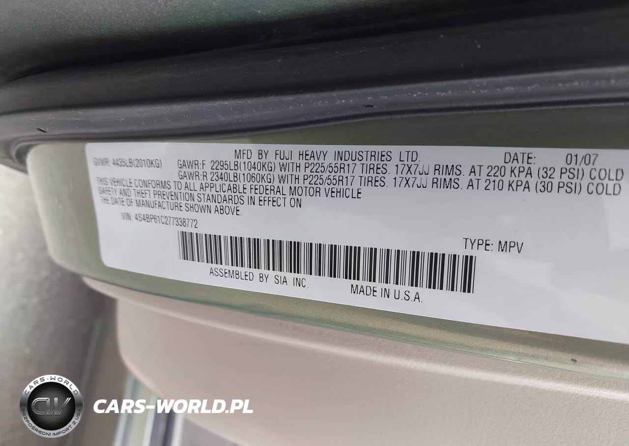 2007 Subaru Outback 2.5I VIN:4S4BP61C277338772 - 9
