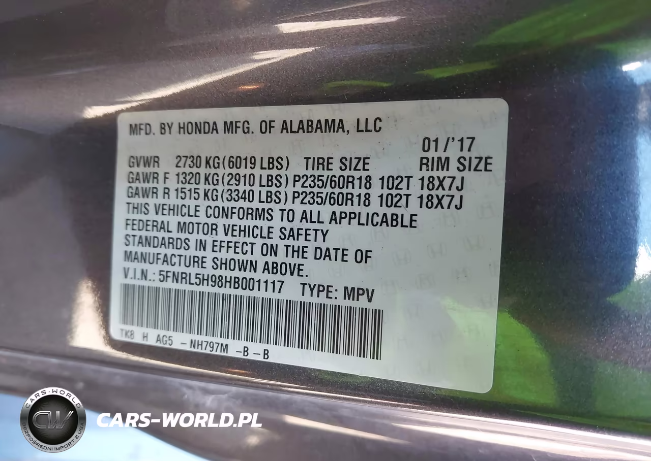 2017 Honda Odyssey Touring-Touring Elite VIN:5FNRL5H98HB001117 - 9