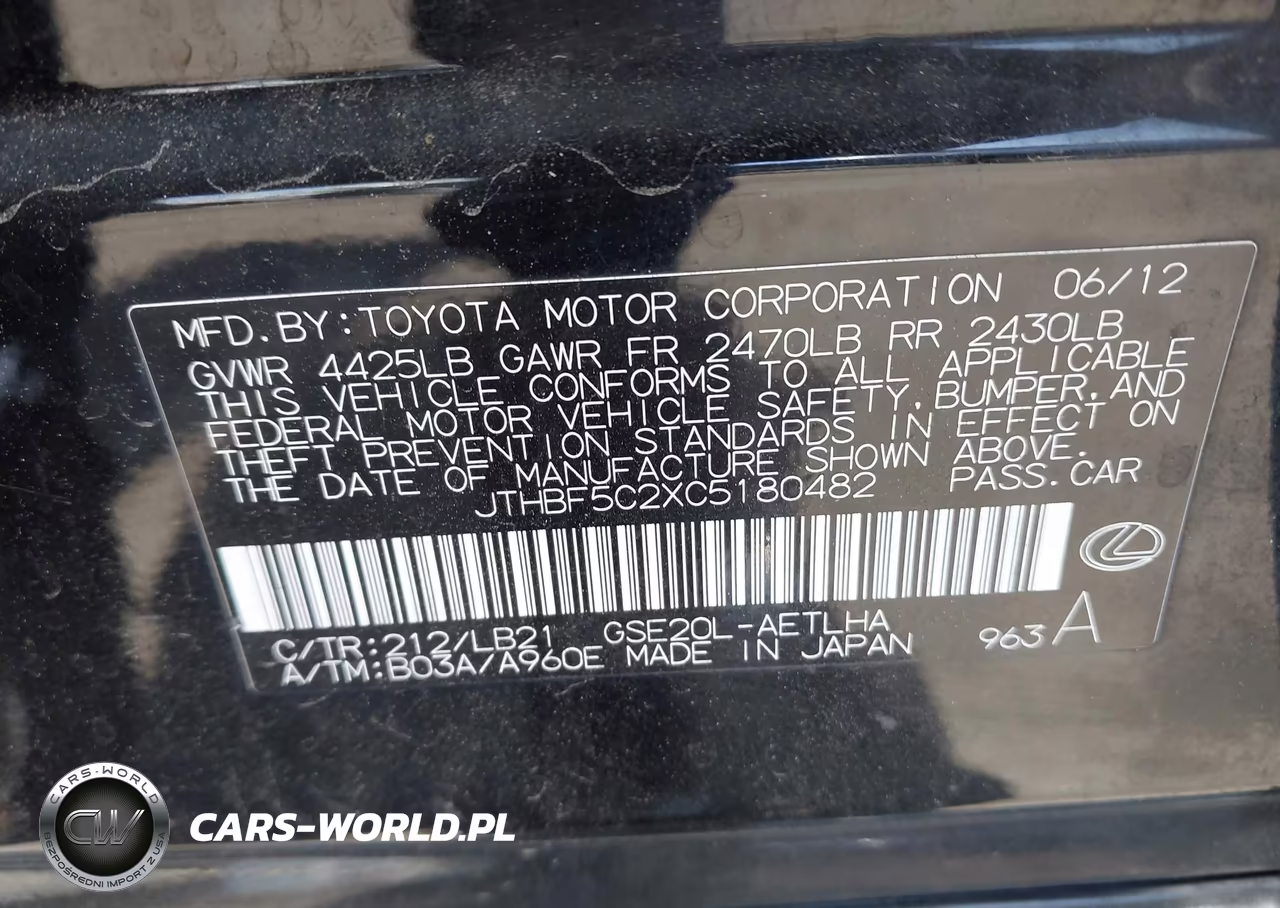 2012 Lexus Is 250 VIN:JTHBF5C2XC5180482 - 9