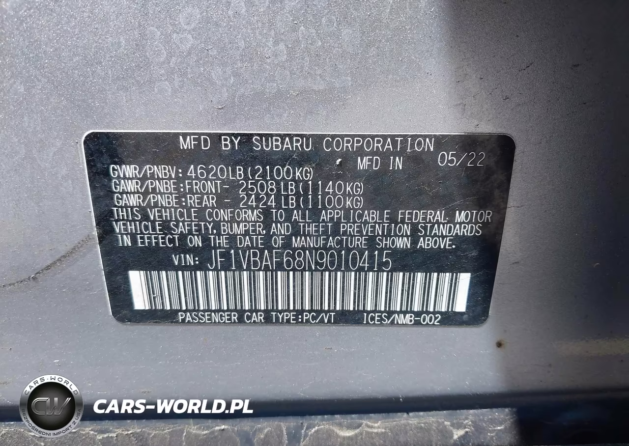 2022 Subaru Wrx Premium VIN:JF1VBAF68N9010415 - 9