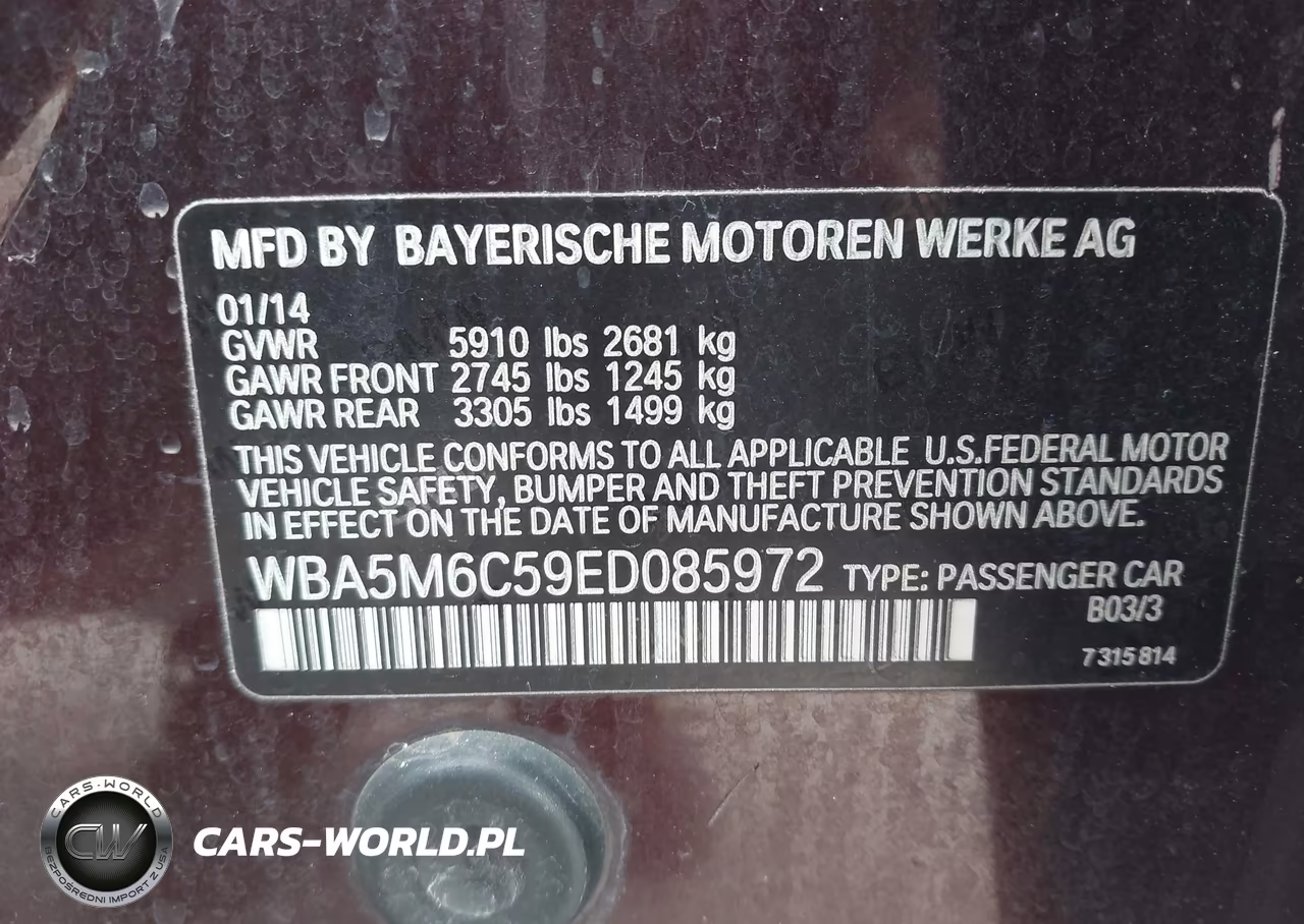 2014 BMW 550I Gran Turismo VIN:WBA5M6C59ED085972 - 9