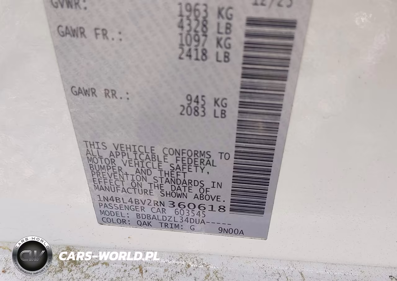 2024 Nissan Altima S Fwd VIN:1N4BL4BV2RN360618 - 9